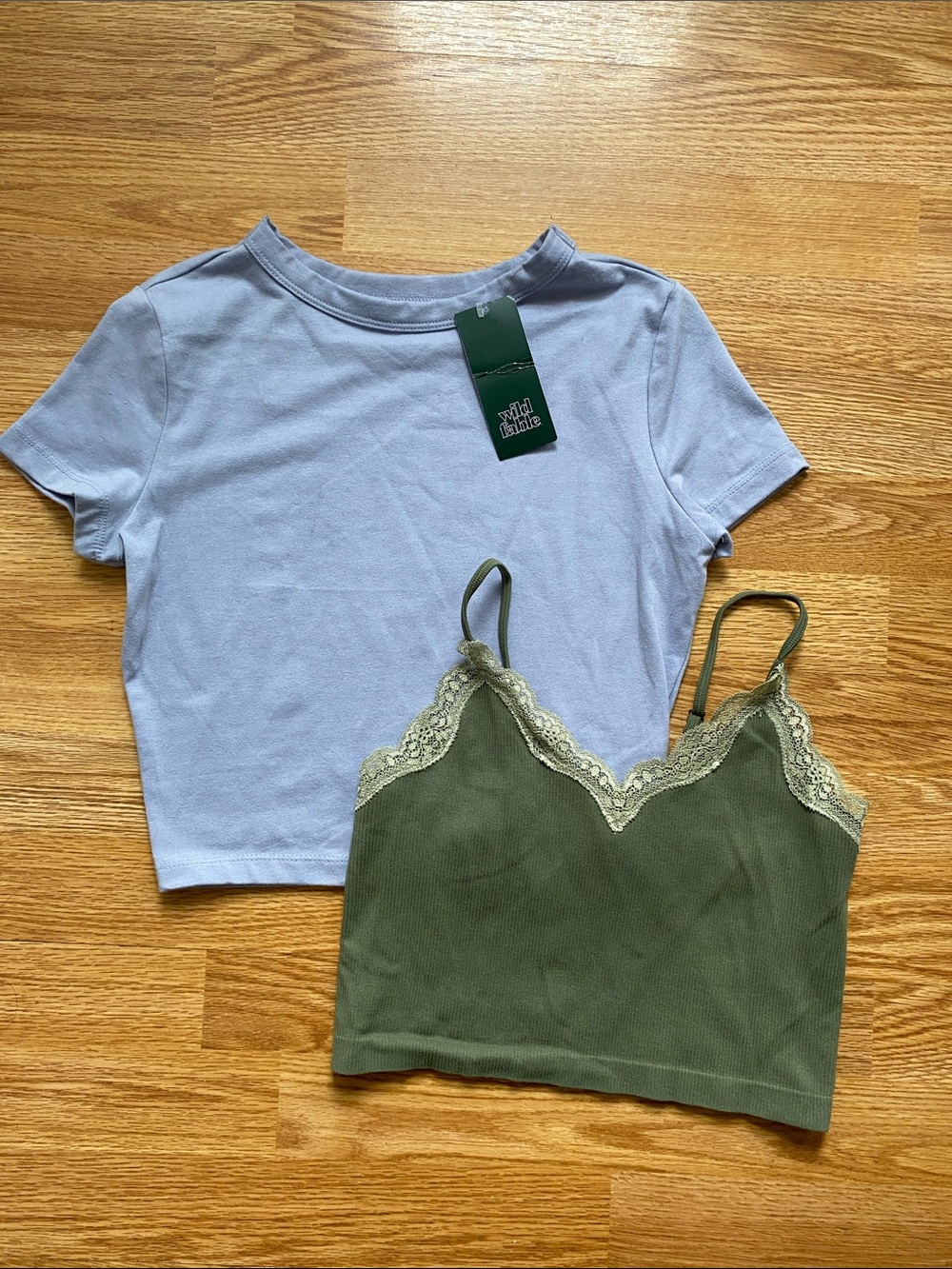 5 for $25! wild fable Lavender Cropped Tee + Olive Lace-Trim Cami Set